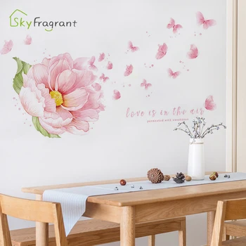 Cald flori roz de perete autocolant fete cameră de decorare dormitor decor acasă decor perete living decor auto-adezive autocolante