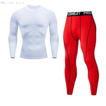 Cald iarna Barbati Trening set cu mâneci Lungi tricou + pantaloni Fitness Antrenament Solid de Culoare de Jogging costum de Compresie tricou, jambiere