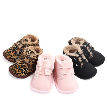 Cald Iarna Pentru Copii Pantofi Leopard Din Piele Pu Fată Nou-Născut Băiat Prima Pietoni Pantofi Anti-Alunecare Copilul Sugar Cizme De Zăpadă