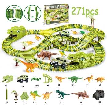 Cale ferată Dinozaur Magic Curse cu Dino Urmări Jucării Dinozaur de cale Ferată Masina 271pcs Electric Asambla Blocuri Cadou de Anul Nou pentru Baieti