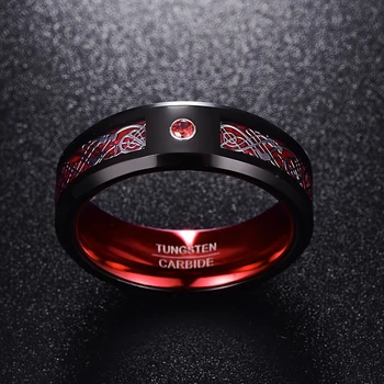 Calitate AAA New Sosire Dragon Model Zircon Roșu Bărbați Inele Carbură de Tungsten verighete Inele Pentru Barbati