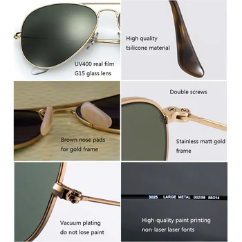 Calitate De Top 3025 G15 Oglindă Lentile De Sticlă Proiectare Femei Bărbați Aviației Ochelari De Soare Uv400 Feminin De Brand Nou Oculos Epocă Soare Glasse