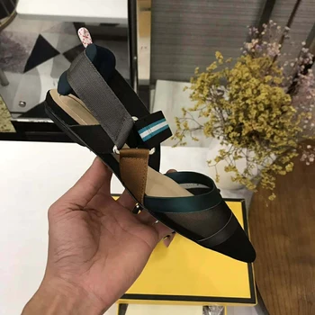 Calitate de Top High-end de Proiectare Femei Apartament Aer ochiurilor de Plasă Subliniat Toe Banda Elastica Font Curea Pantofi de Partid Femei