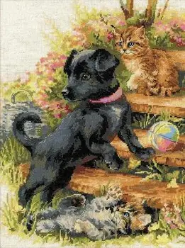 Calitate de Top Minunat Fierbinte Vinde Numărat goblen Kit de Câini Pe Vacanță Animale Câini și Pisici Pisicutele este 1437