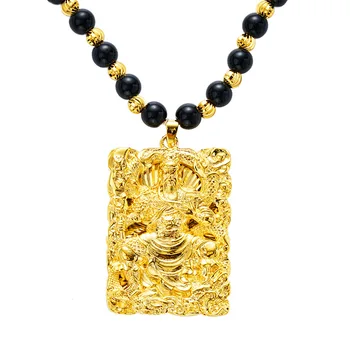 Calitate de Top negru natural stone + 24K Aur margele Lanț cu Buddha dragon Pandantiv Coliere Pentru Bărbați Lungi de lux/Cravată Bijuterii