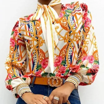 Camasi femei Vintage Floral Imprimat cu Maneci Lungi de Cauzalitate Birou Elegant Doamnelor Blaturi de Lucru Subțire de Vară Șifon OL Bluza Tricou 2020