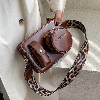 Camera vintage formă femei de saci de umăr designer largă Leopard curele saci de messenger lux pu din piele geanta crossbody posete chic