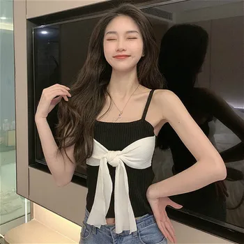 Camis Femeile Toate-meci Dulce coreeană de Moda de Îmbrăcăminte Mozaic Arc Slim Confort Casual Minunat Colegiu sex Feminin Topuri de Vară Adorabil
