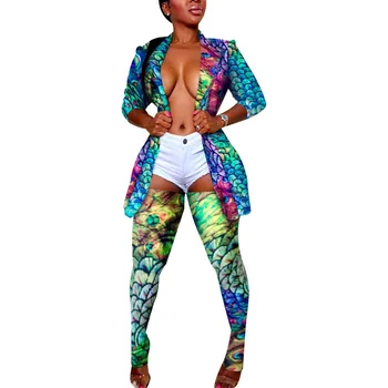 Camo Print Leopard Două Bucata Set Femei Deschise Față de Sacou Top +Pantaloni de Toamna 2 Piese de Potrivire Seturi Sexy de Club Haine Plus Size S-3XL