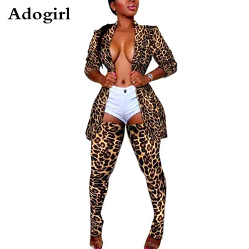 Camo Print Leopard Două Bucata Set Femei Deschise Față de Sacou Top +Pantaloni de Toamna 2 Piese de Potrivire Seturi Sexy de Club Haine Plus Size S-3XL
