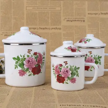 Cana Cana de Email Ceașcă de ceai Cana de Apa Îngroșat Email Cana de Lapte Cana cu Capac Cani Ceramice Cești de Cafea