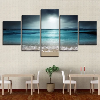 Canvas Wall Art Imaginile Pentru Camera de zi Decor Acasă 5 Bucati Marea Peisaj Cu Plaja Picturi Modulare HD Printuri Poster Cadru