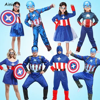 Captain America Musculare Costum de super-Erou Captain America cosplay shield Mască de Halloween Costume pentru femei Barbati Copii Rochie Fancy