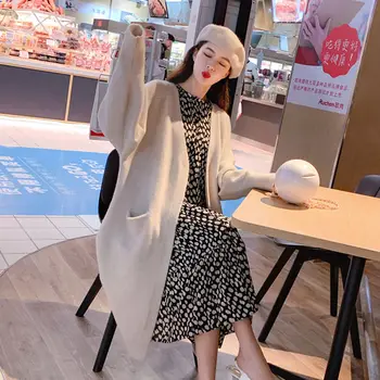 Cardigan pentru Femei de Toamnă Lungă în stil Solid la Genunchi lungime Vrac de sex Feminin Outwears Deschide Ochi coreeană stil Simplu All-meci Preppy Retro