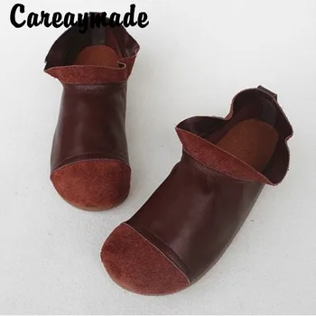 Careaymade-Toamna din piele hand-made retro femei cizme glezna,art plat confortabil fund moale piele de vacă original single pantofi