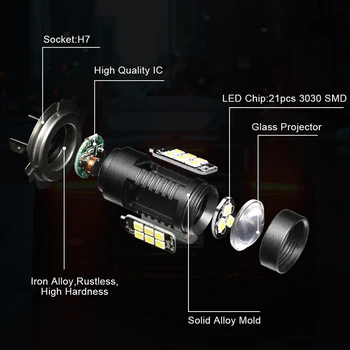 CARLitek 2 buc Led-uri H7 Bec de Conducere Auto Lumina de Ceață Auto Ceață de Lumină 12V 24V Galben Roșu Alb 21 3030-SMD de Funcționare H7 Lampa LED 6000K