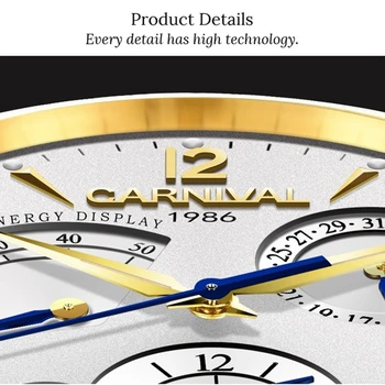 CARNAVALUL de Moda Mens Ceasuri de Top de brand de Lux Multifuncțional Ceas Automatic Barbati Calendar Impermeabil Luminos Ceasuri Mecanice