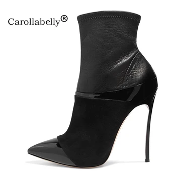 Carollabelly Glezna Cizme pentru Femei a Subliniat de la Picior Toc Înalt Pantofi pentru Femeie Cizme de Iarna de 10 cm sau 12 cm Negru Cizme Motocicleta