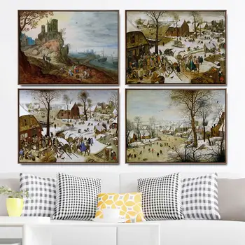 Casa de Decorare Arta de Perete de Poze Poster Print Panza Tablouri Olandeză, Pieter Brueghel Cel Bătrân scena Zăpadă
