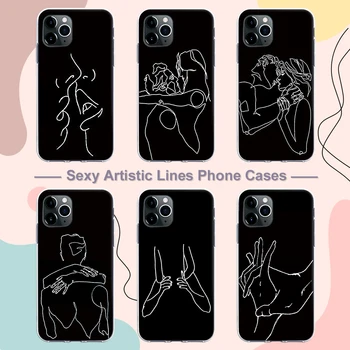 CASEIER Creatvie Cazuri Pentru iPhone 12 11 Pro X XS XR 6 7 8 Sexy Cuplu Artistic Linii de Cazuri de Telefon Pentru iPhone 6 6S 7 8 Plus XS Max