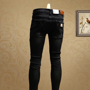 Casual Barbati Skinny Blugi Pantaloni din Denim Negru pentru Streetwear Cowboy PSMJ70