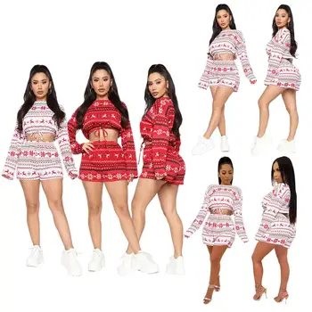 Casual Femei 2 Piese De Crăciun Crop Top + Fusta Mini Rochie Sport Set Pentru Femei Haine De Iarnă Pentru Femei Costum