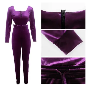 Casual Femei Catifea Două Bucata Set Cordon Body + Pantaloni Lungi Noapte De Petrecere Clubwear Haine De Iarnă Pentru Femei Costum