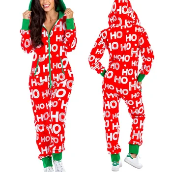 Casual Femei Crăciun Fericit-O singură Bucată cu Fermoar cu Gluga Pijamale cu Buzunar Santa Model Adult Salopete Homewear Salopetă