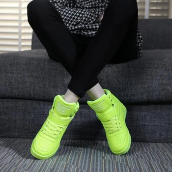 Casual Pantofi Înaltă Top Adidasi Femei Dantela-up Pantofi Platforma coreean Invizibil Crescut Pană Călcâi de Agrement de Moda din Piele de Brevet