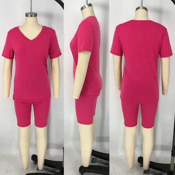 Casual pentru Femei Seturi de V-neck Culoare Solidă tricou, pantaloni Scurți