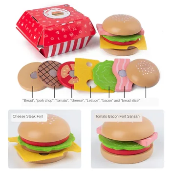 Casă de joacă pentru Copii Jucarii din Lemn Hamburger, Chips-uri Set Bucătărie Joc de Băieți Și Fete Cadou de Simulare de Mâncare Și să se Joace