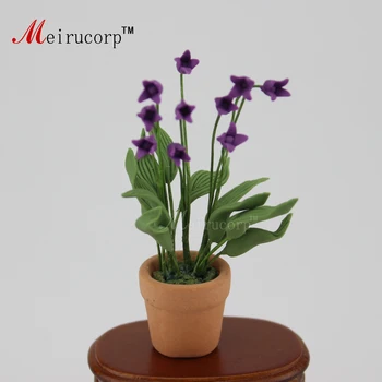 Casă de păpuși 1:12 Scale Mini decor Violet, flori de Ghiveci 09944