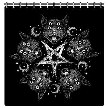 Cat-O-Gram Pentagrama Vrăjitoare Perdea De Duș Goth Decor Baie