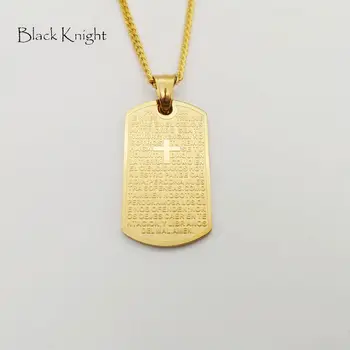 Cavalerul negru Aur din oțel inoxidabil de culoare biblia cruce dog tag pandantiv colier mini tag farmec Creștin neckklace BLKN0645