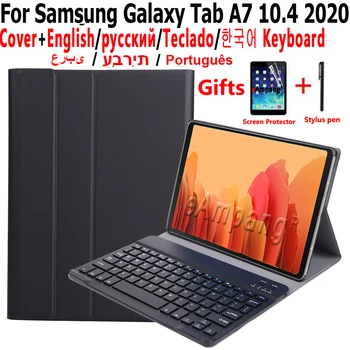 Caz de tastatură pentru Samsung Galaxy Tab A7 10.4 2020 SM-T500 SM-T505 Acoperi rusă, spaniolă, arabă, ebraică, portugheză, coreeană Tastatura