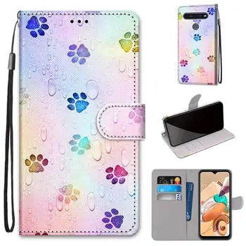 Caz Pentru LG K51S Caz Flip Magnetic Portofel Telefon Cover Pentru LG K51S K51 S-2020 Piele Moale Cazuri Carte Sac de Flori Drăguț Pisica Anime
