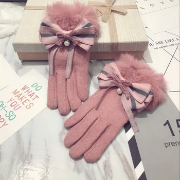 Cașmir, lână mănuși doamnelor iarna coreean blana de iepure drăguț student plus catifea îngroșarea cald touch ecran mănuși de conducere