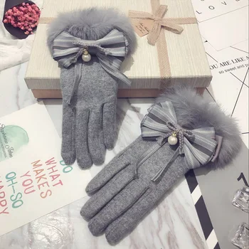 Cașmir, lână mănuși doamnelor iarna coreean blana de iepure drăguț student plus catifea îngroșarea cald touch ecran mănuși de conducere