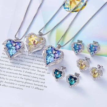 CDE Cristale Swarovski de la Inima Set de Bijuterii pentru Femei Petrecerea de Nunta Accessoriess Aripi de Înger Colier Cercei Set Wift Cadou