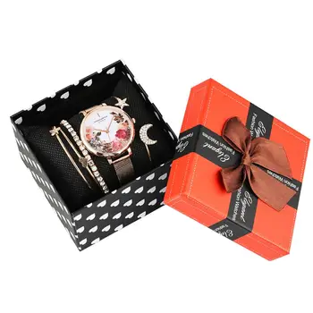 Ceas Bratara Set de Bijuterii pentru Femei Cuarț Ceas din Oțel Inoxidabil Curea Ceas Star Luna Bratara Set de Accesorii pentru Fete