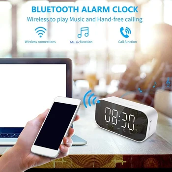 Ceas cu Alarmă Digital cu Bluetooth Boxe, Alarmă Radio, Alarmă Dublă Noptiera Ceas cu Snooze, Radio FM ( White)