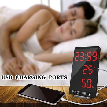 Ceas cu Alarmă Digital Mare cu LED-uri Afișaj Electronic Ceasuri cu Temperatura Detecta Oglinzi Moderne de Birou Ceas de Perete