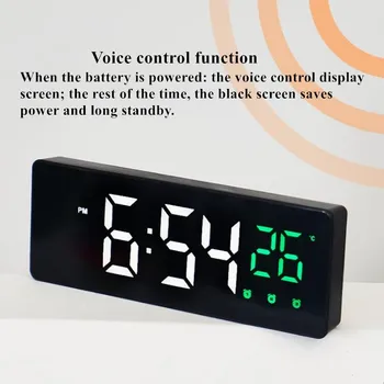 Ceas cu Alarmă Digital Voice Control Amânare de Afișare a Temperaturii 3 Alarme Reloj Despertador Oglindă Ceas LED cu Cablu USB
