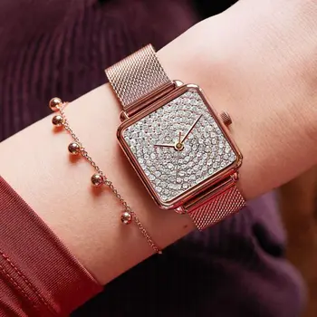 Ceas cu diamante pentru femei ceasuri doamnelor ceas pentru femei cuarț ceas din oțel inoxidabil cristal ceas de mână pentru femei, satti montre femme