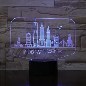 Ceas de Bază New York Clădiri Celebre Usb 3d Led Lumina de Noapte Oraș Atmosfera Lampa Decor RGB Copii Cadouri pentru Copii Noptiera Neon