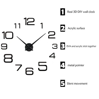 Ceas de perete cu Design Modern 3D Mare Cuarț Ceasuri Camera de zi Ceas de Mare Decor Acasă Încă de Viață Circulară DIY Ceas Autocolant