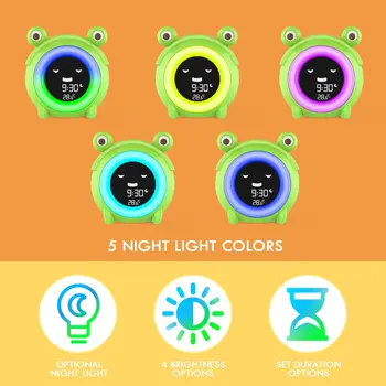 Ceas desteptator pentru copii, Copii de Dormit pentru Copii de Formare Ceas cu Wake-Up Light, 5-Culoare Schimbătoare Lumina de Noapte, 5 Inele de Alarmă