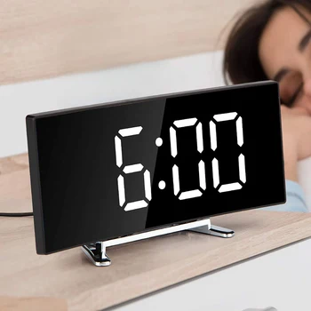 Ceas Digital de Alarmă, de 7 Inch Curbat Estompat LED Ceas Digital pentru Copii Dormitor, Alb Număr Mare de Ceas, Funcția Snooze