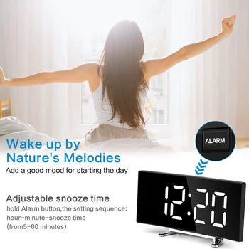 Ceas Digital de Alarmă, de 7 Inch Curbat Estompat LED Ceas Digital pentru Copii Dormitor, Alb Număr Mare de Ceas, Funcția Snooze