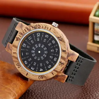Ceasuri barbati Unic placă Turnantă Dial Watch Număr Special Cadran din Lemn Ceas de Cuarț Ceas de sex Masculin Unisex din Piele Trupa Relojes Hombre